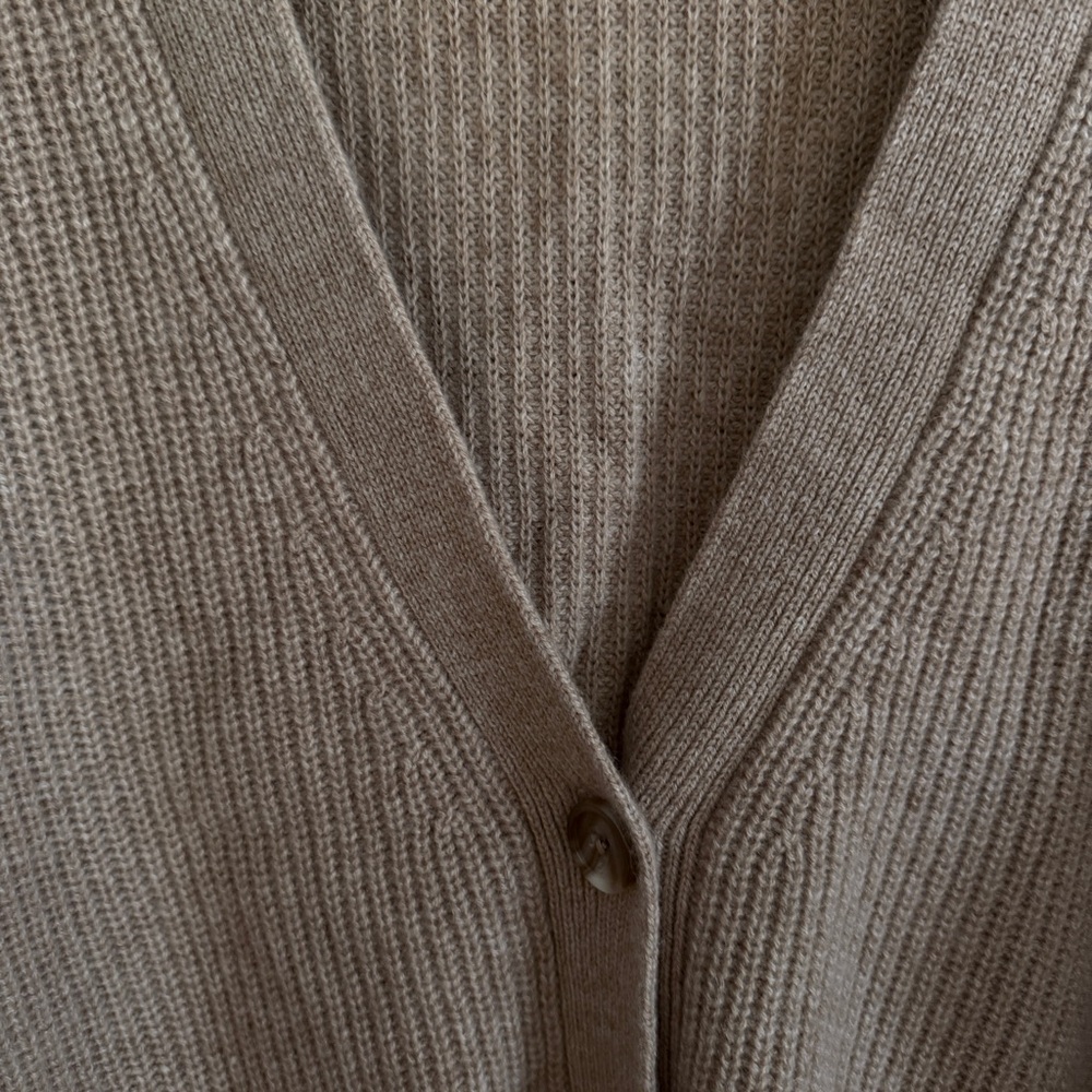 Quince Cashmere Blend Taupe V-Neck Button Cardigan Sweater - Picture 2 of 4
